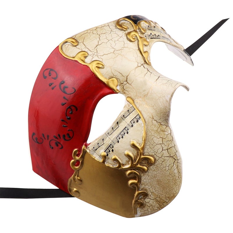 Thmyo Half Face Men's Phantom Of The Opera Vintage Design Venetian Carnival Masquerade Mask (Beige & red) - Image 4